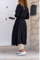 Kadın Siyah Ceket Yaka Düğmeli Cepli Kendinden Kemerli Salaş İnce Trençkot Bst3335