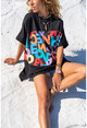 Womens Black Letter Printed Loose Asymmetrical T-Shirt Se1