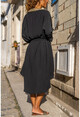 Kadın Siyah Hasır Detaylı Kuşaklı Salaş Kimono BST3160