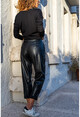 Womens Black Nubuck High Waist Button Pocket Leather Trousers GK-ART4022