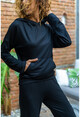Womens Black Kangaroo Pocket Hooded Printed Back Soft Textured Sweatshirt BST3171