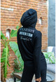 Womens Black Kangaroo Pocket Hooded Printed Back Soft Textured Sweatshirt BST3171