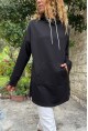 Kadın Siyah Kapüşonlu Kanguru Cep Uzun Salaş Sweatshirt Bst3476