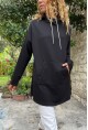 Kadın Siyah Kapüşonlu Kanguru Cep Uzun Salaş Sweatshirt Bst3476