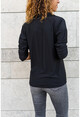 Womens Black Self-Textured Polo Neck Blouse GK-BST2821