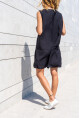 Kadın Siyah Keten Yakası Yırtmaçlı Cepli A Kesim Salaş Elbise Bst3428