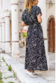 Kadın Siyah Kruvaze Beli Lastikli Önden Yırtmaçlı Uzun Kiloş Elbise Bst3412