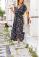 Kadın Siyah Kruvaze Beli Lastikli Önden Yırtmaçlı Uzun Kiloş Elbise Bst3412