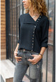 Womens Black Tissue Collar Crepe Shirt BST6458