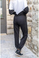 Womens Black Soft Textured Sweatpants With Elastic Legs And Waist Elastic Side Pockets BST3168