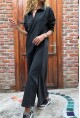 Kadın Siyah Polo Yaka Yanı Yırtmaçlı Tek Cep Uzun Salaş Elbise Bst3463