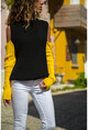 Womens Black-Yellow Off-the-Shoulder Color Block Sweater GK-CCK6143