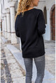 Womens Black V-Neck Loose Soft Textured Basic Sweater GK-CCK7090