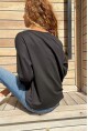 Kadın Siyah Yakası Yırtmaçlı Duble Kol Salaş Sweatshirt Bst3470