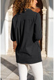 Kadın Siyah Yanı Çıtçıtlı Yumuşak Dokulu Gömlek BST6435