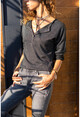 Womens Black Half Pop Soft Textured Slim Knitted Blouse GK-BST3165