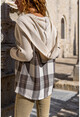 Womens Stone Pocket Hooded Raglan Sleeve Plaid Jacket Cardigan GK-BST3194
