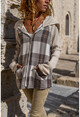 Womens Stone Pocket Hooded Raglan Sleeve Plaid Jacket Cardigan GK-BST3194