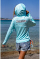 Womens Turquoise Kangaroo Pocket Hooded Printed Back Soft Textured Sweatshirt BST3171