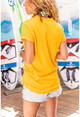 Kadın Turuncu Ayı Baskılı Oversize T-Shirt Pn34