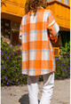 Womens Orange Plaid Pocket Loose Thick Jacket Shirt GK-BST3174