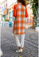 Womens Orange Raglan Sleeve Pocket Buttoned Plaid Garnish Jacket GK-BST3193