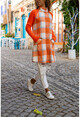 Womens Orange Raglan Sleeve Pocket Buttoned Plaid Garnish Jacket GK-BST3193