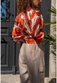 Kadın Turuncu Saten Eteği Bağlamalı Kruvaze Bluz BST3234