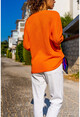 Womens Orange Bat Sleeve Openwork Soft Textured Loose Sweater GK-CCK1802