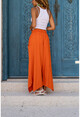 Womens Orange Washed Linen Elastic Waist Asymmetric Cut Tied Loose Trousers Rsd3033