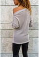 Womens Mink Shoulder Buttoned Self-Textured Glittery Slim Knitted Blouse GK-BST2995
