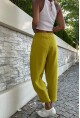 Kadın Yağ Yeşili Müslin Beli Lastikli Cepli Salaş Pantolon Bst3416
