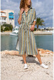 Womens Green Belted Long Shirt Dress With Side Slits CCK9079