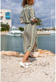 Womens Green Belted Long Shirt Dress With Side Slits CCK9079