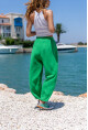 Kadın Yeşil Müslin Beli Lastikli Cepli Salaş Pantolon Bst3416