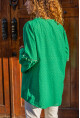 Kadın Yeşil Yakası Etnik Detaylı Yarasa Kol Bluz 1St11