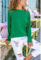 Womens Green Bat Sleeve Openwork Soft Textured Loose Sweater GK-CCK1802
