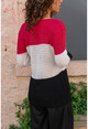 Red V-Neck Striped Sweater Gk-Bstk1007