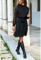 Black Skirt Flutter Lined Chiffon Dress Gk-Bstt4006-1820