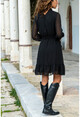 Black Skirt Flutter Lined Chiffon Dress Gk-Bstt4006-1820