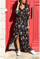 Sıyah-Pembe Desenli Uzun Gömlek Elbise Gk-Bst2126