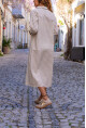 Kadın Bej Çizgili Polo Yaka Cepli Yanı Yırtmaçlı Uzun Elbise BST700-3579