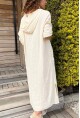 Kadın Bej Kapüşonlu Cebi Pullu Salaş Keten Görünümlü Uzun Elbise RSD1224
