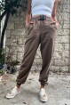 Kadın Bej Kemeri Tokalı Beli Paçası Lastikli Cepli Kargo Pantolon 1St2