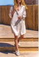 Kadın Bej Keten Görünümlü Truvakar Kol Salaş Gömlek Elbise BST700-3582