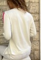 Kadın Beyaz Asimetrik Kesim Şerit Detaylı Salaş Bluz BST700-3586