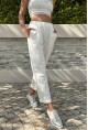 Kadın Beyaz Beli Lastikli Çift Cep Rahat Kalıp Pantolon BST700-3526