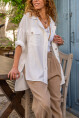 Kadın Beyaz Çift Cep Arkası Uzun Salaş Gömlek BST700-3524
