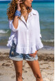 Kadın Beyaz Eteği Fırfırlı Vual Salaş Gömlek BST700-3570