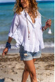 Kadın Beyaz Eteği Fırfırlı Vual Salaş Gömlek BST700-3570